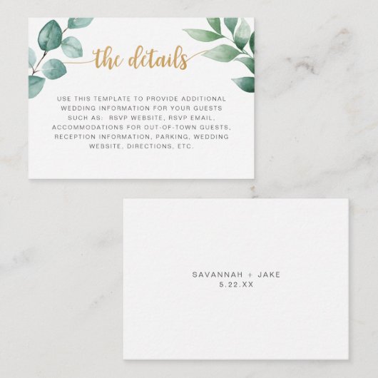 ユーカリ金ゴールド結婚情報詳細カード エンクロージャーカード (正面/裏面)