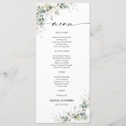 ユーカリ金ゴールド赤ちゃんシャワーメニュー メニュー (正面)