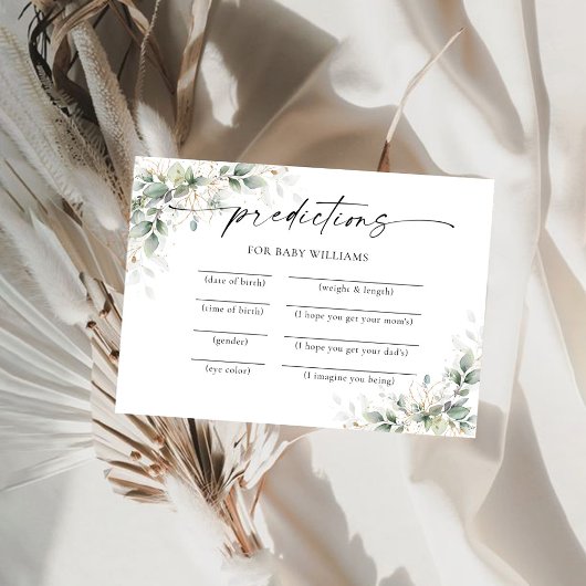 ユーカリ金ゴールド赤ちゃんシャワー予測カード 招待状