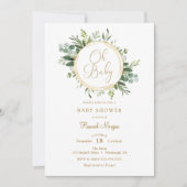 ユーカリ金ゴールド赤ちゃんシャワー招待 招待状 (正面)