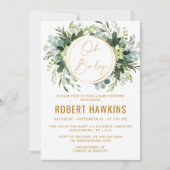 ユーカリ金ゴールド赤ちゃんシャワー 招待状 (正面)