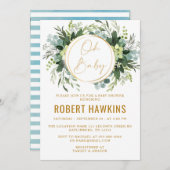 ユーカリ金ゴールド赤ちゃんシャワー 招待状 (正面/裏面)