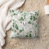 ユーカリ銀フローラモノグラム装飾用クッション クッション (ブランケット)