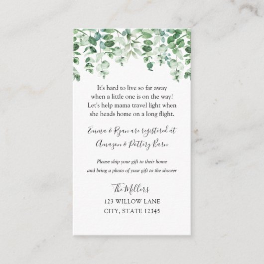 ユーカリ長距離ベイビーシャワーインサート エンクロージャーカード (正面)