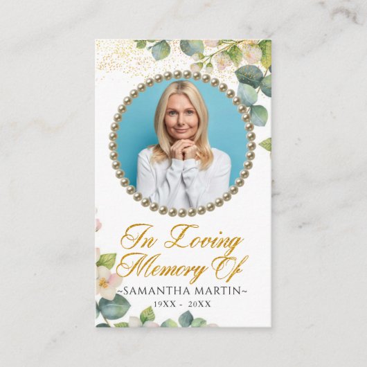 ユーカリ開花写真葬儀祈りの言葉カード 名刺 (正面)