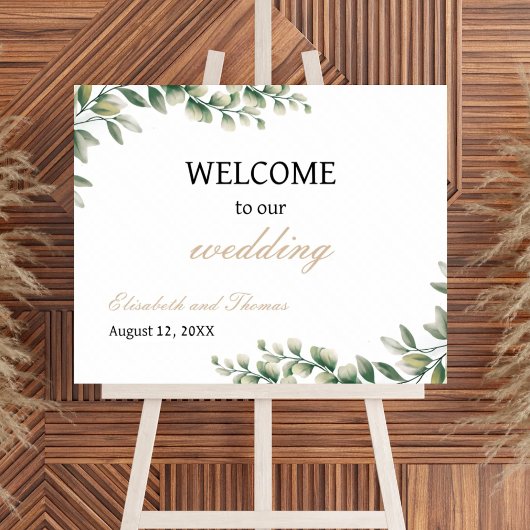 ユーカリ離れエレガントなウェディングウェルカムサイン ポスター