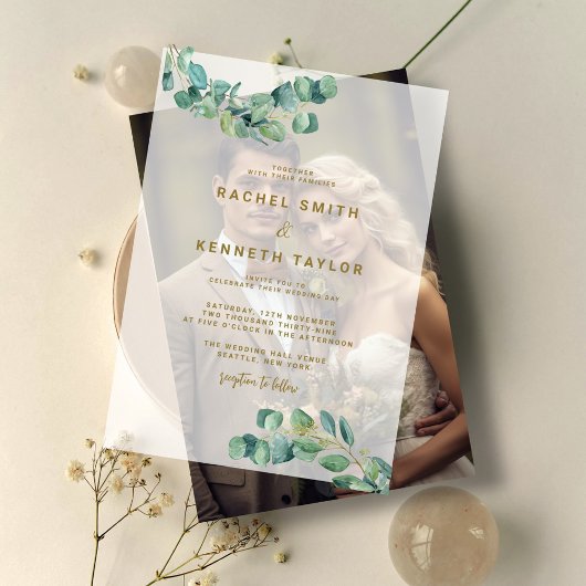 ユーカリ離れグリンミナ素朴リスト結婚ズ ベラム紙招待状