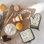 ユーカリ離れスグリーンリー名前をカスタムする 鍋つかみ&鍋敷きセット