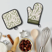 ユーカリ離れスグリーンリー名前をカスタムする 鍋つかみ&鍋敷きセット