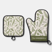 ユーカリ離れスグリーンリー名前をカスタムする 鍋つかみ&鍋敷きセット (正面)