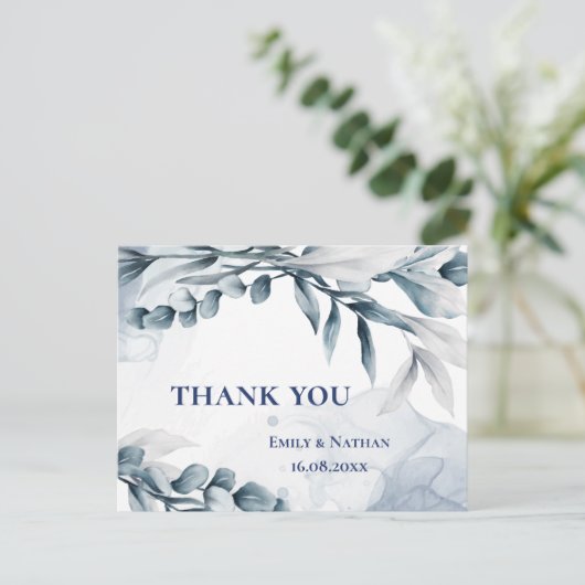 ユーカリ離れスダスティブルー結婚ズありがとう ポストカード (スタンド正面)