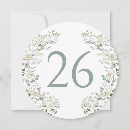 ユーカリ離れスホワイフラワー開花テーブル番号 招待状 (正面)