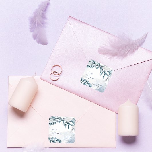 ユーカリ離れス・ダスティー結婚・ブルー スクエアシール