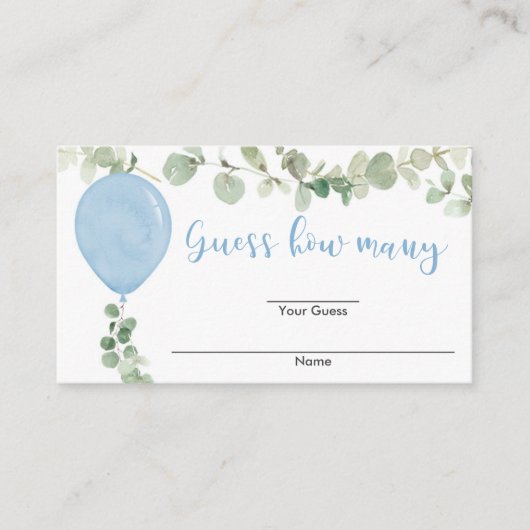 ユーカリ青い気球の赤ん坊のシャワーは、どれくらいの数を推測 エンクロージャーカード (正面)
