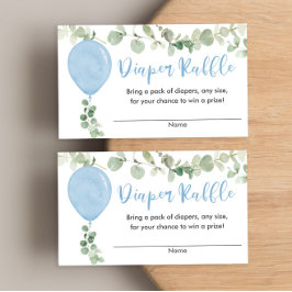 ユーカリ青バルーンベビーシャワーオムツラッフル エンクロージャーカード