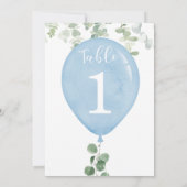 ユーカリ青バルーン5"x7"テーブル番号 招待状 (裏面)