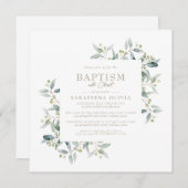 ユーカリ額縁 シンプル エレガントな母親の洗礼 招待状 (正面/裏面)