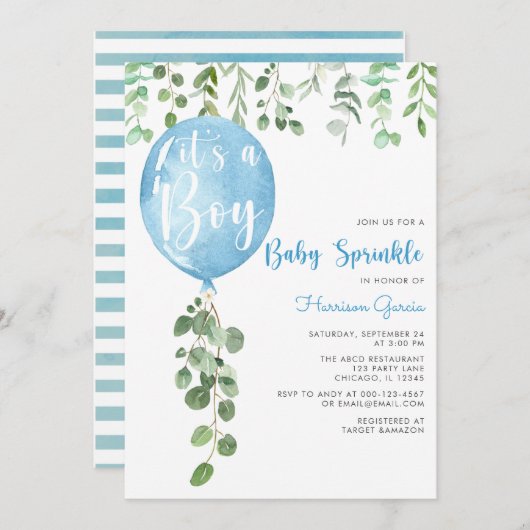 ユーカリ風船を撒く少年ベビーだ。 招待状 (正面/裏面)