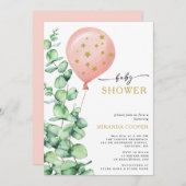 ユーカリ風船ベビーガールシャワー 招待状 (正面/裏面)
