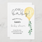 ユーカリ黄色の気球の赤ちゃんシャワー招待状 招待状 (正面/裏面)