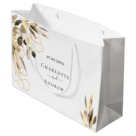 ユーカリ黄金の名前秋の結婚式 ラージペーパーバッグ (裏面アングル)