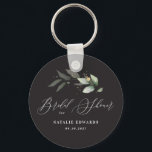 ユーカリ黒金ゴールドブライダルシャワー キーホルダー<br><div class="desc">エーテル水の色の葉と金属金ゴールド効果ブライダルシャワーデザイン。美しい水色の詳細。このモダンデザインは必ず特別な日のスタイルを設定する。</div>