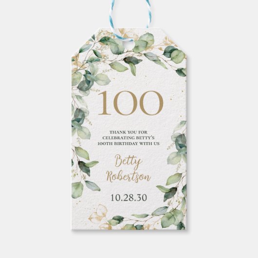 ユーカリ100歳の誕生日 サンキュー ギフトタグ (正面)