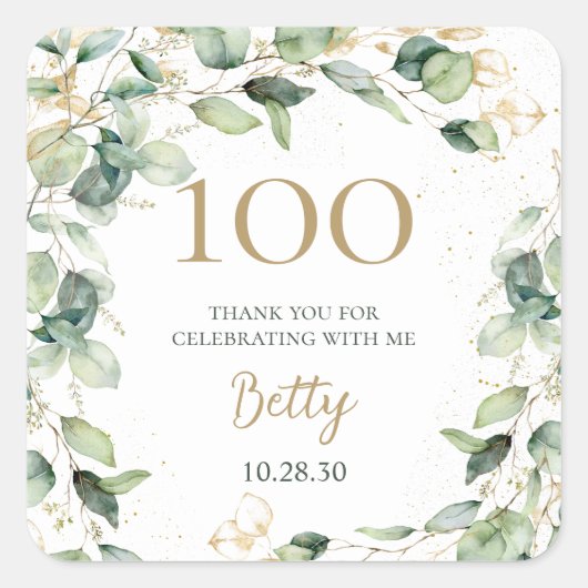 ユーカリ100歳の誕生日 サンキュー スクエアシール (正面)
