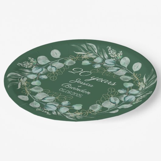 ユーカリ20thエメラルド結婚の記念日 ペーパープレート (アングル)