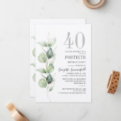 ユーカリ40th誕生日パーティの招待状 ノートカード (正面/裏面インサイチュ)