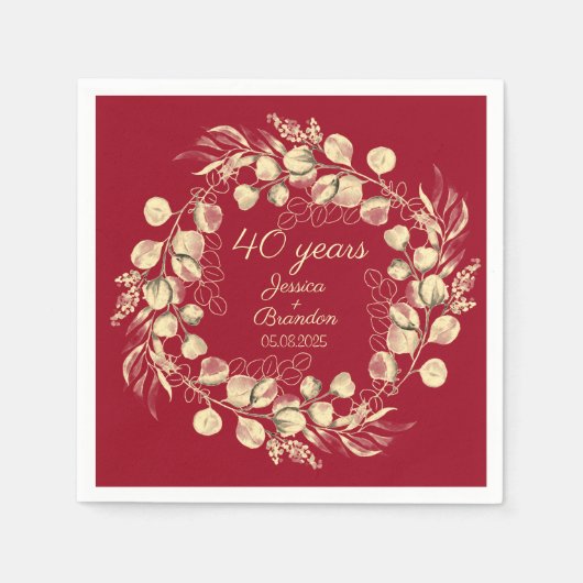 ユーカリ40th赤ルビー結婚の記念日 スタンダードカクテルナプキン (正面)