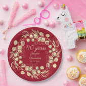 ユーカリ40th赤ルビー結婚の記念日 ペーパープレート (パーティー)