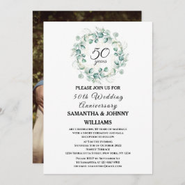 ユーカリ50結婚周年記念写真金ゴールド 招待状