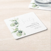 ユーカリ60th大人の誕生日パーティー スクエアペーパーコースター (アングル)