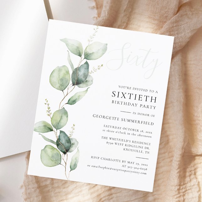 ユーカリ60th誕生日パーティーへの招待 (Eucalyptus Budget 60th Birthday Party Invitation)