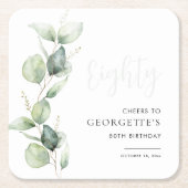 ユーカリ80誕生日水彩 スクエアペーパーコースター (正面)