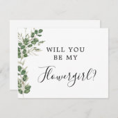 ユーカリ あなたは私のフラワーガールカードになりますか セーブザデート (正面/裏面)