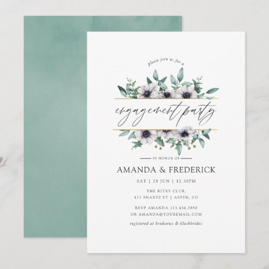 ユーカリ アネモネ ジオメトリックエンゲージメントパーティー 招待状 (正面/裏面)