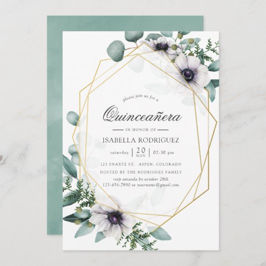 ユーカリ アネモネ 幾何学 キンセアニエラ 招待状 (正面/裏面)