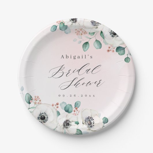 ユーカリ・アネモンフローラ素朴ブライダルシャワー ペーパープレート (正面)