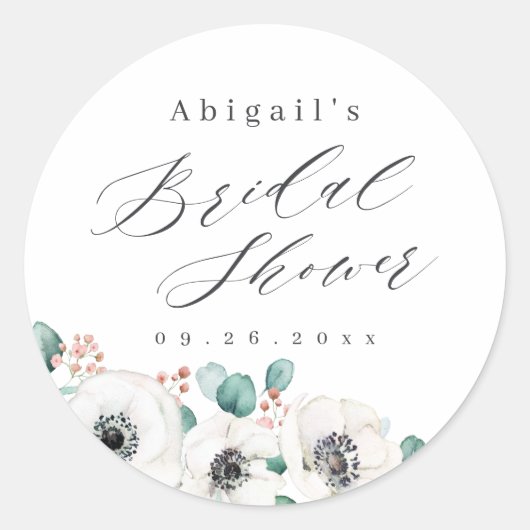 ユーカリ・アネモンフローラ素朴ブライダルシャワー ラウンドシール (正面)