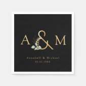 ユーカリ、アンパサンド、ブラック、金ゴールド結婚、 スタンダードカクテルナプキン (正面)