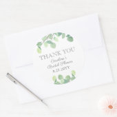 ユーカリ ウォーターカラー グリーン ブライダル シャワー ラウンドシール (封筒)