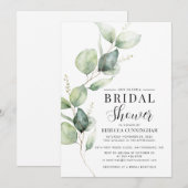 ユーカリ ウォーターカラー スクリプト ブライダル シャワー 招待状 (正面/裏面)