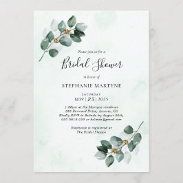 ユーカリ ウォーターカラー リーフ ブライダル シャワー 招待状