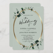 ユーカリ カリグラフィー オールインワン セージ ウェディング 招待状 (正面/裏面)