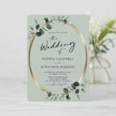 ユーカリ カリグラフィー オールインワン セージ ウェディング 招待状 (スタンド正面)
