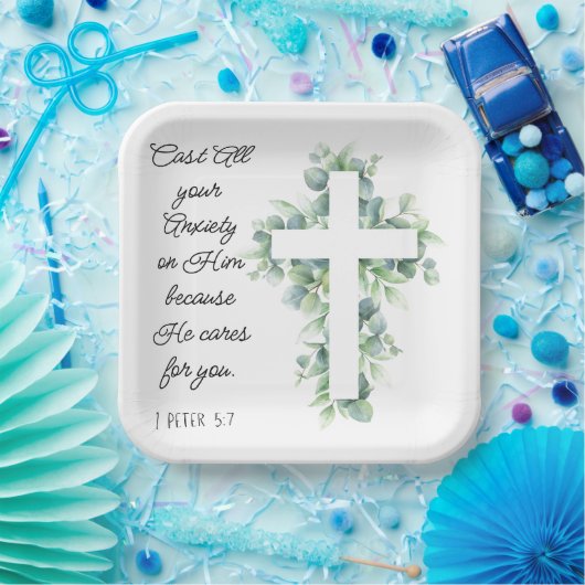 ユーカリ・クロスに全ての不安を投げ掛ける ペーパープレート (パーティー)