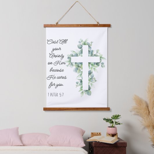 ユーカリ・クロスに全ての不安を投げ掛ける 吊り下げ型タペストリー (寝室)