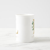 ユーカリ・グリーナリー水彩金ゴールドLモノグラム ボーンチャイナマグカップ (正面)